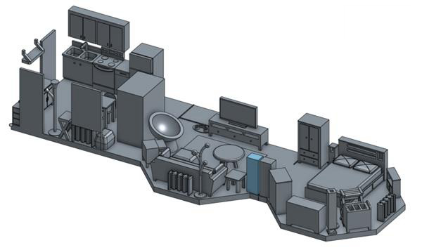 工程師3D打印1:25比例公寓模型模擬安置家具